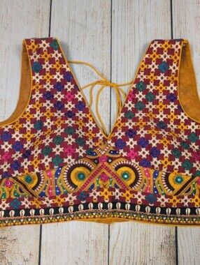 Manmandir Embroidered Colorful Crop Sleeveless Festival Top‎ Boho
